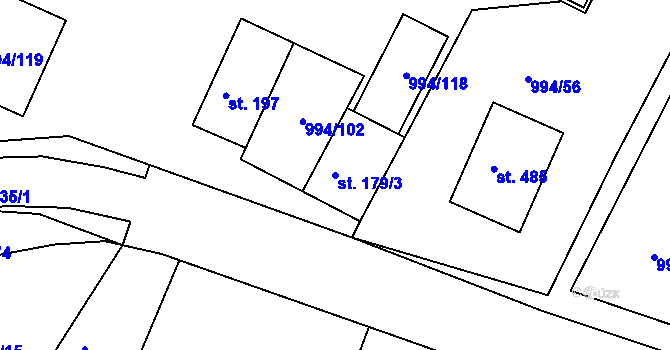 Parcela st. 179/3 v KÚ Jevišovice, Katastrální mapa