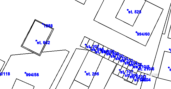 Parcela st. 207 v KÚ Jevišovice, Katastrální mapa