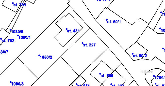 Parcela st. 227 v KÚ Jevišovice, Katastrální mapa