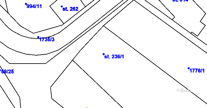 Parcela st. 236/1 v KÚ Jevišovice, Katastrální mapa