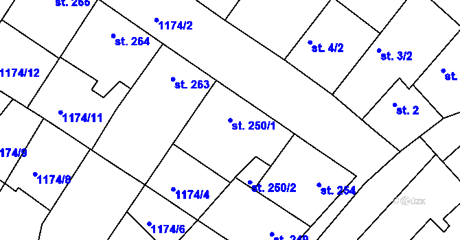 Parcela st. 250/1 v KÚ Jevišovice, Katastrální mapa