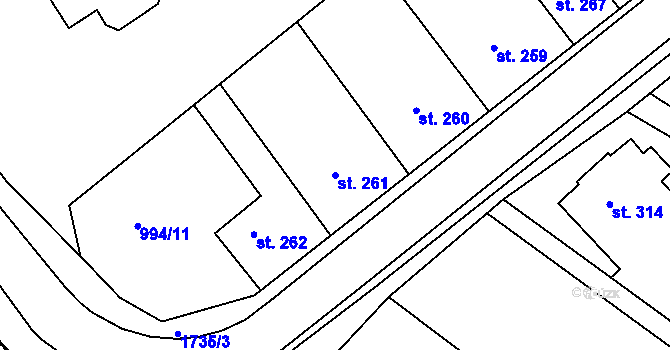 Parcela st. 261 v KÚ Jevišovice, Katastrální mapa