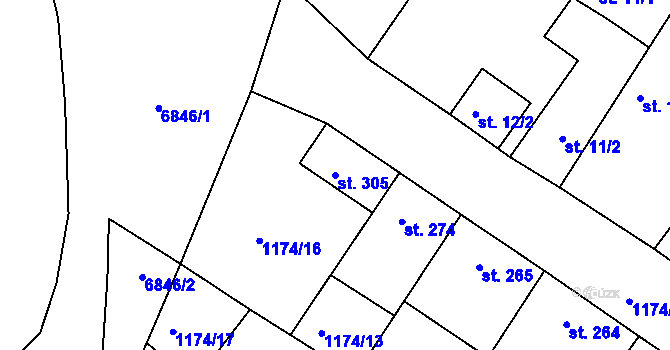Parcela st. 305 v KÚ Jevišovice, Katastrální mapa