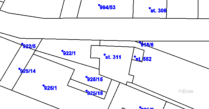 Parcela st. 311 v KÚ Jevišovice, Katastrální mapa