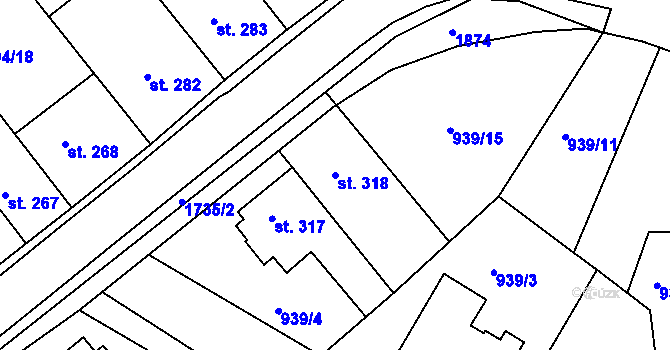 Parcela st. 318 v KÚ Jevišovice, Katastrální mapa