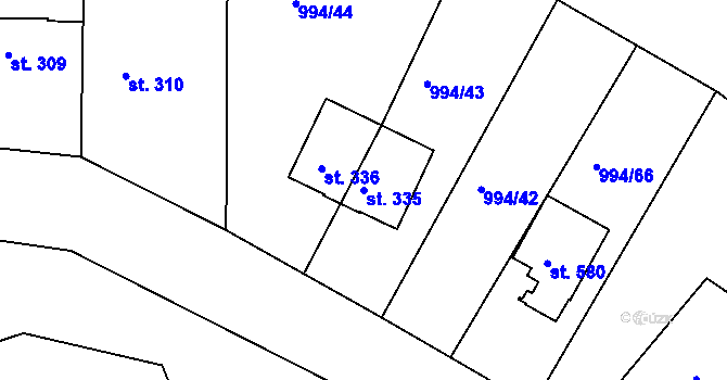 Parcela st. 335 v KÚ Jevišovice, Katastrální mapa