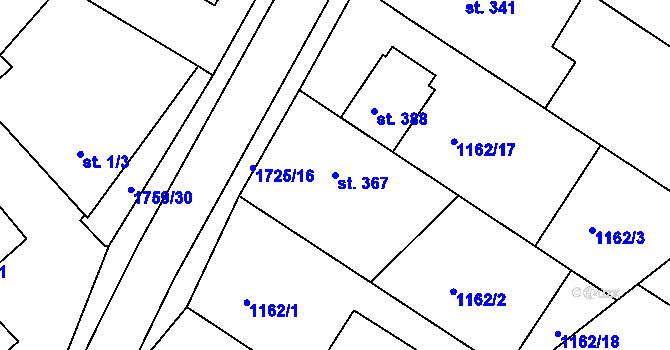Parcela st. 367 v KÚ Jevišovice, Katastrální mapa