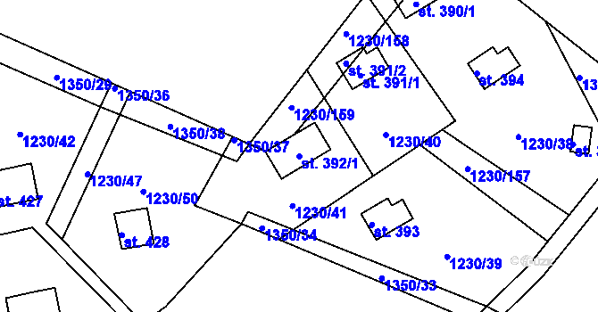 Parcela st. 392/1 v KÚ Jevišovice, Katastrální mapa