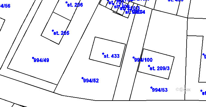Parcela st. 433 v KÚ Jevišovice, Katastrální mapa