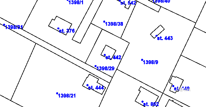 Parcela st. 442 v KÚ Jevišovice, Katastrální mapa