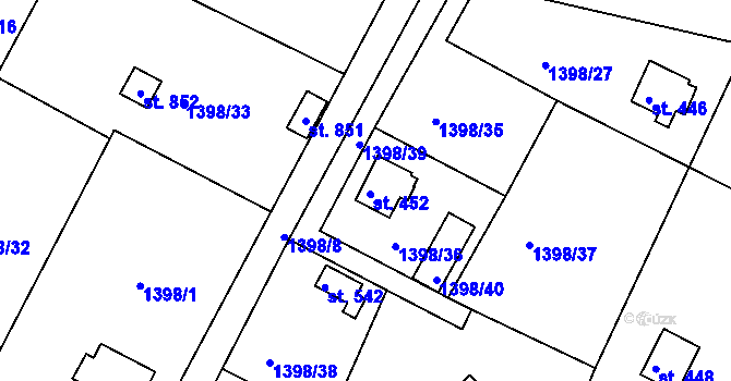Parcela st. 452 v KÚ Jevišovice, Katastrální mapa