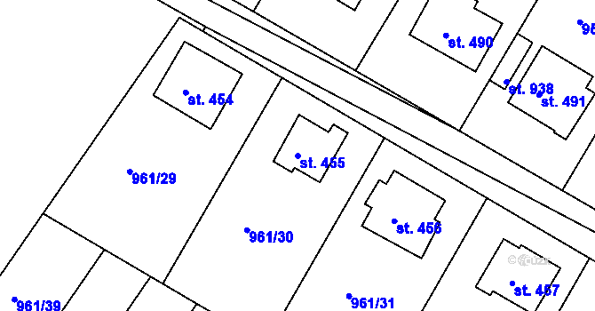 Parcela st. 455 v KÚ Jevišovice, Katastrální mapa