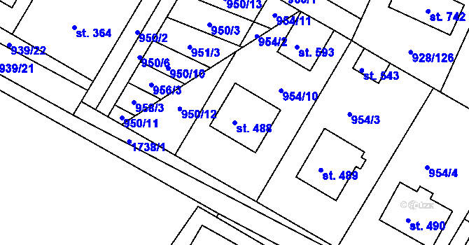 Parcela st. 488 v KÚ Jevišovice, Katastrální mapa