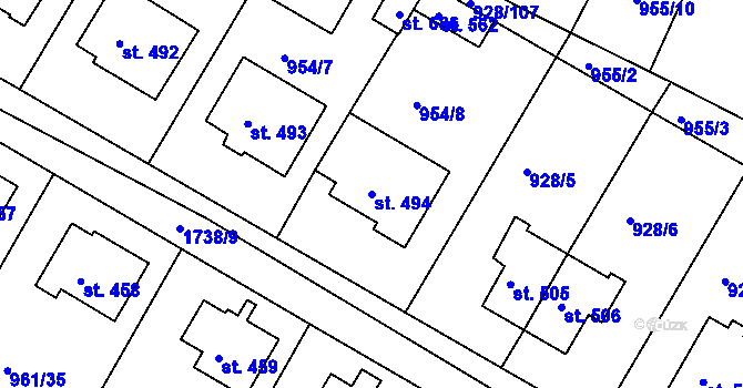 Parcela st. 494 v KÚ Jevišovice, Katastrální mapa