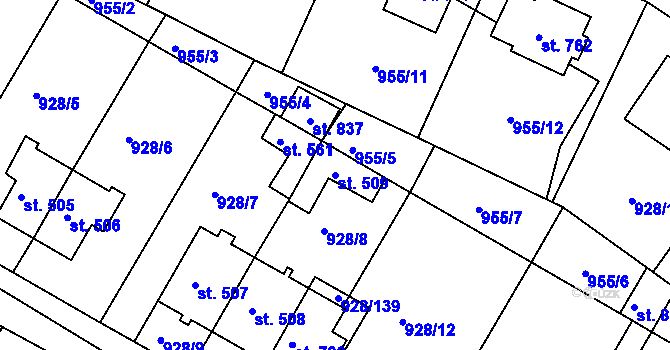 Parcela st. 509 v KÚ Jevišovice, Katastrální mapa