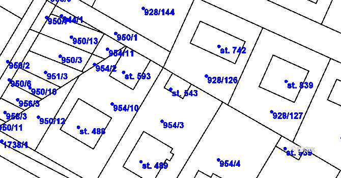 Parcela st. 543 v KÚ Jevišovice, Katastrální mapa
