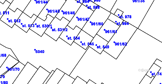 Parcela st. 545 v KÚ Jevišovice, Katastrální mapa