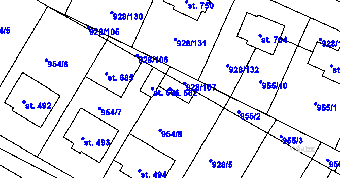 Parcela st. 562 v KÚ Jevišovice, Katastrální mapa