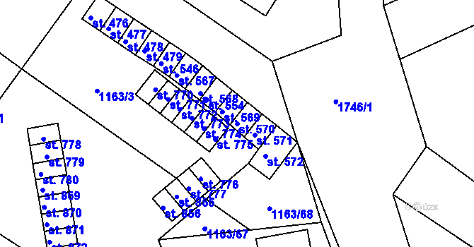 Parcela st. 570 v KÚ Jevišovice, Katastrální mapa
