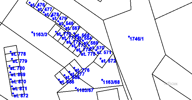 Parcela st. 571 v KÚ Jevišovice, Katastrální mapa