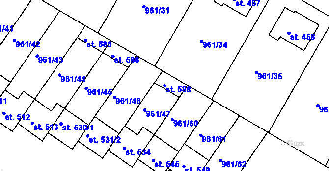 Parcela st. 588 v KÚ Jevišovice, Katastrální mapa