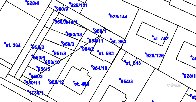 Parcela st. 593 v KÚ Jevišovice, Katastrální mapa