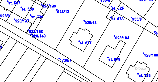 Parcela st. 677 v KÚ Jevišovice, Katastrální mapa