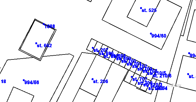 Parcela st. 696 v KÚ Jevišovice, Katastrální mapa