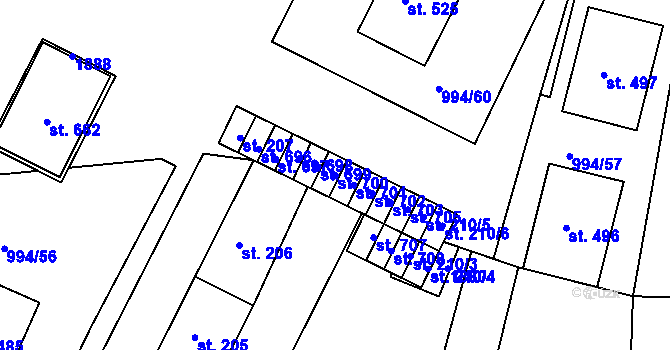 Parcela st. 700 v KÚ Jevišovice, Katastrální mapa