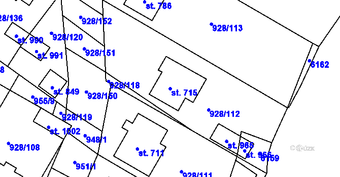 Parcela st. 715 v KÚ Jevišovice, Katastrální mapa