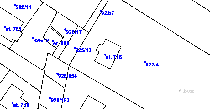 Parcela st. 716 v KÚ Jevišovice, Katastrální mapa