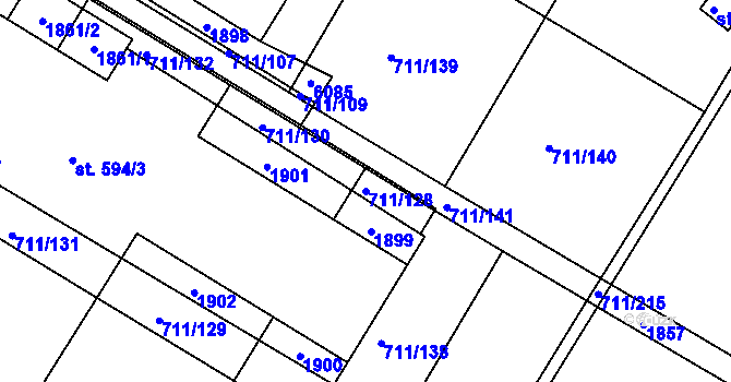 Parcela st. 711/128 v KÚ Jevišovice, Katastrální mapa