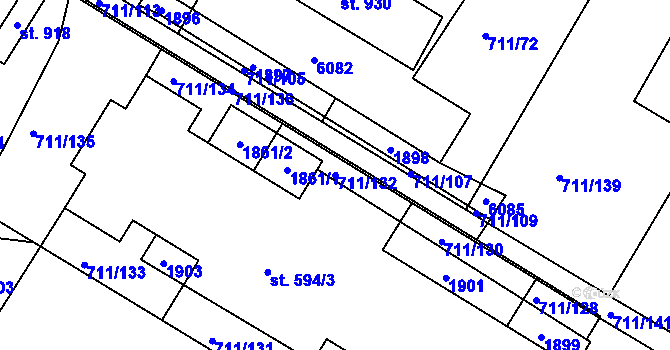 Parcela st. 711/132 v KÚ Jevišovice, Katastrální mapa