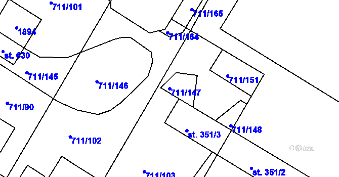 Parcela st. 711/147 v KÚ Jevišovice, Katastrální mapa