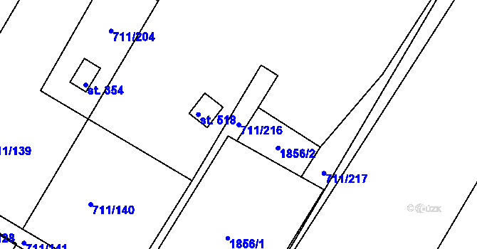 Parcela st. 711/216 v KÚ Jevišovice, Katastrální mapa