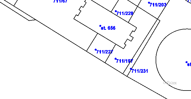 Parcela st. 711/227 v KÚ Jevišovice, Katastrální mapa
