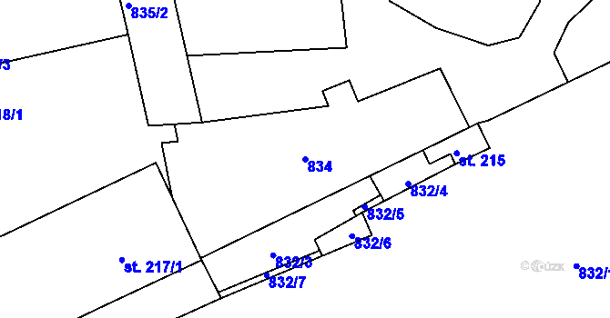Parcela st. 834 v KÚ Jevišovice, Katastrální mapa
