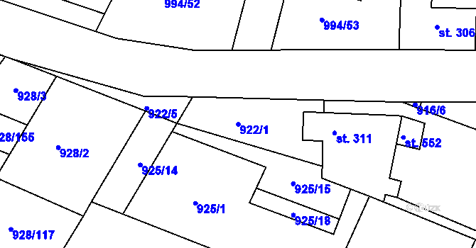 Parcela st. 922/1 v KÚ Jevišovice, Katastrální mapa