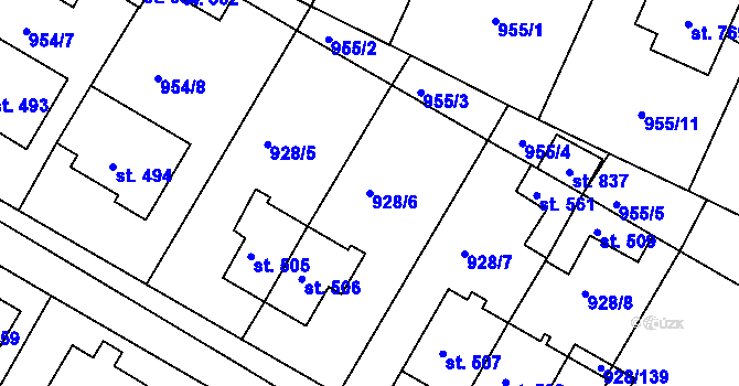 Parcela st. 928/6 v KÚ Jevišovice, Katastrální mapa