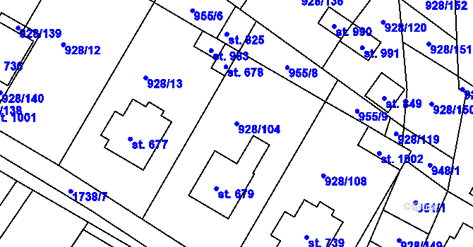 Parcela st. 928/104 v KÚ Jevišovice, Katastrální mapa