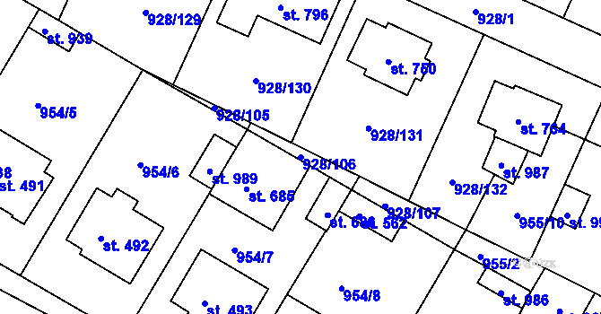 Parcela st. 928/106 v KÚ Jevišovice, Katastrální mapa