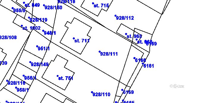 Parcela st. 928/111 v KÚ Jevišovice, Katastrální mapa