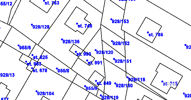 Parcela st. 928/120 v KÚ Jevišovice, Katastrální mapa
