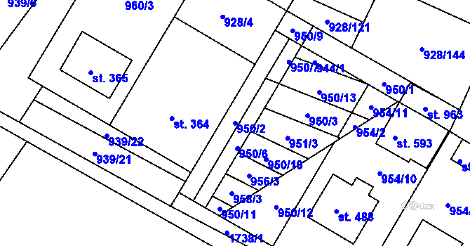 Parcela st. 950/2 v KÚ Jevišovice, Katastrální mapa