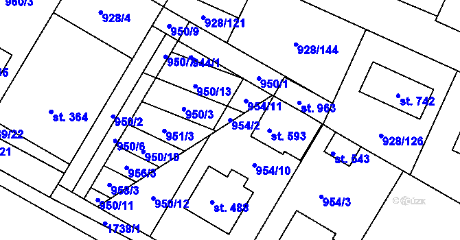 Parcela st. 954/2 v KÚ Jevišovice, Katastrální mapa