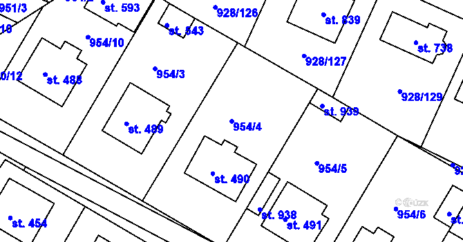 Parcela st. 954/4 v KÚ Jevišovice, Katastrální mapa