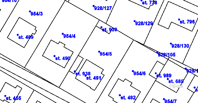 Parcela st. 954/5 v KÚ Jevišovice, Katastrální mapa