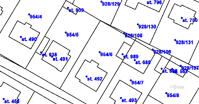 Parcela st. 954/6 v KÚ Jevišovice, Katastrální mapa
