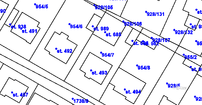 Parcela st. 954/7 v KÚ Jevišovice, Katastrální mapa