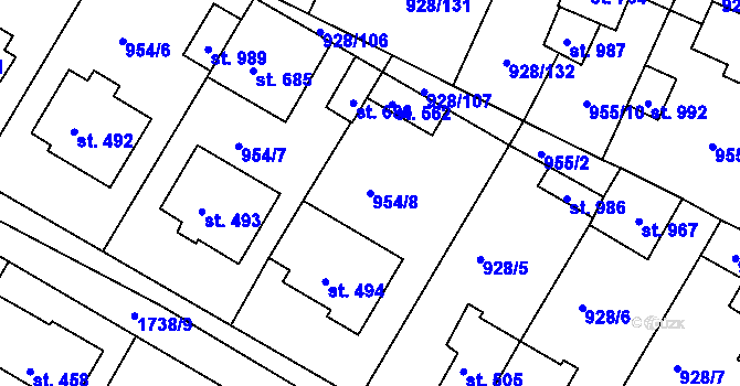 Parcela st. 954/8 v KÚ Jevišovice, Katastrální mapa